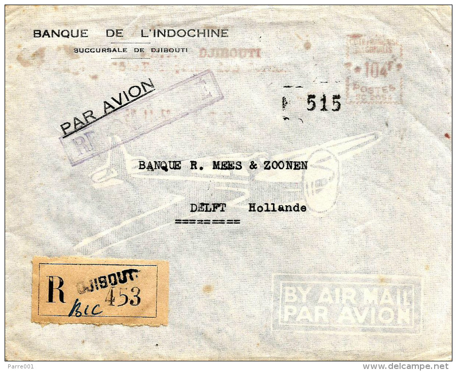 Cote Francaise Des Somalis1958 Djibouti Meter Franking Satas “SC” 2054 EMA Registered Cover - Brieven En Documenten