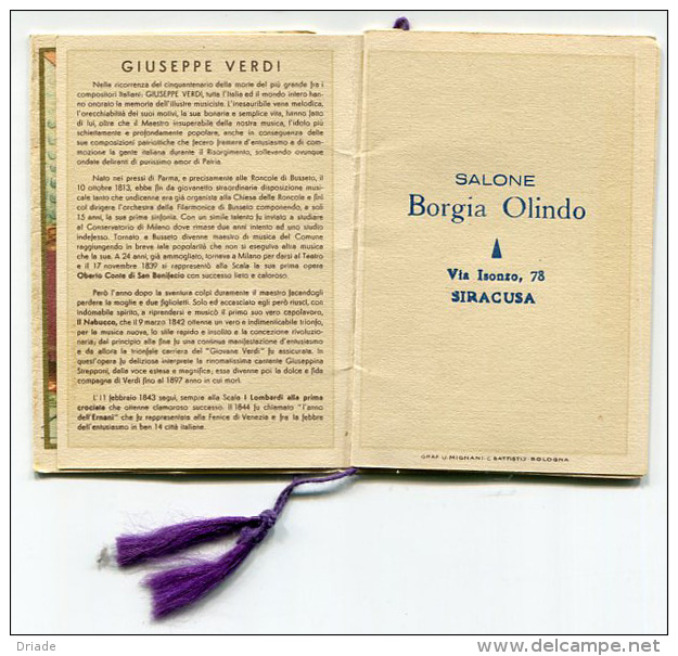 CALENDARIETTO GIUSEPPE VERDI ANNO 1952 SALONE BARBIERE BORGIA OLINDO SIRACUSA - Petit Format : 1941-60