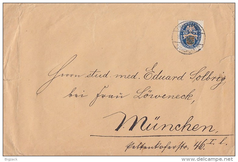 DR Brief EF Minr.377 Frankenberg Gel. Nach München Vignette - Briefe U. Dokumente