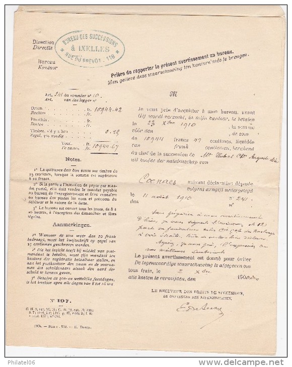 IXELLES  1910 MINISTERE DES FINANCES ET DES TRAVAUX PUBLICS - Franchise