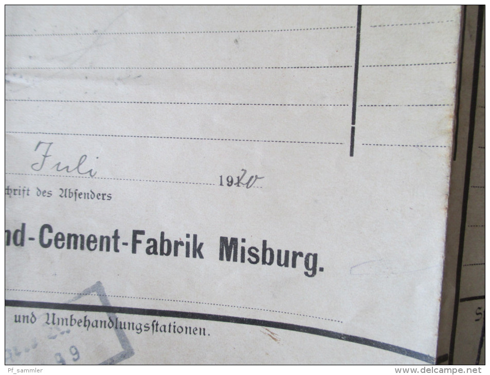 Frachtbrief 1920. Norddeutsche Portland Cement Fabrik Misburg. Güterabfertigung Hildesheim / Garbolzum