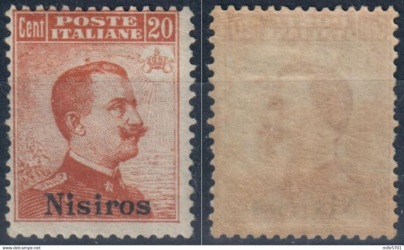 REGNO D'ITALIA COLONIA NISIRO / NISIROS - 1917 - C. 20 ARANCIO - FRESCHISSIMO - NUOVO MNH ** - CATALOGO SASSONE NUMERO 9 - Egeo (Nisiro)