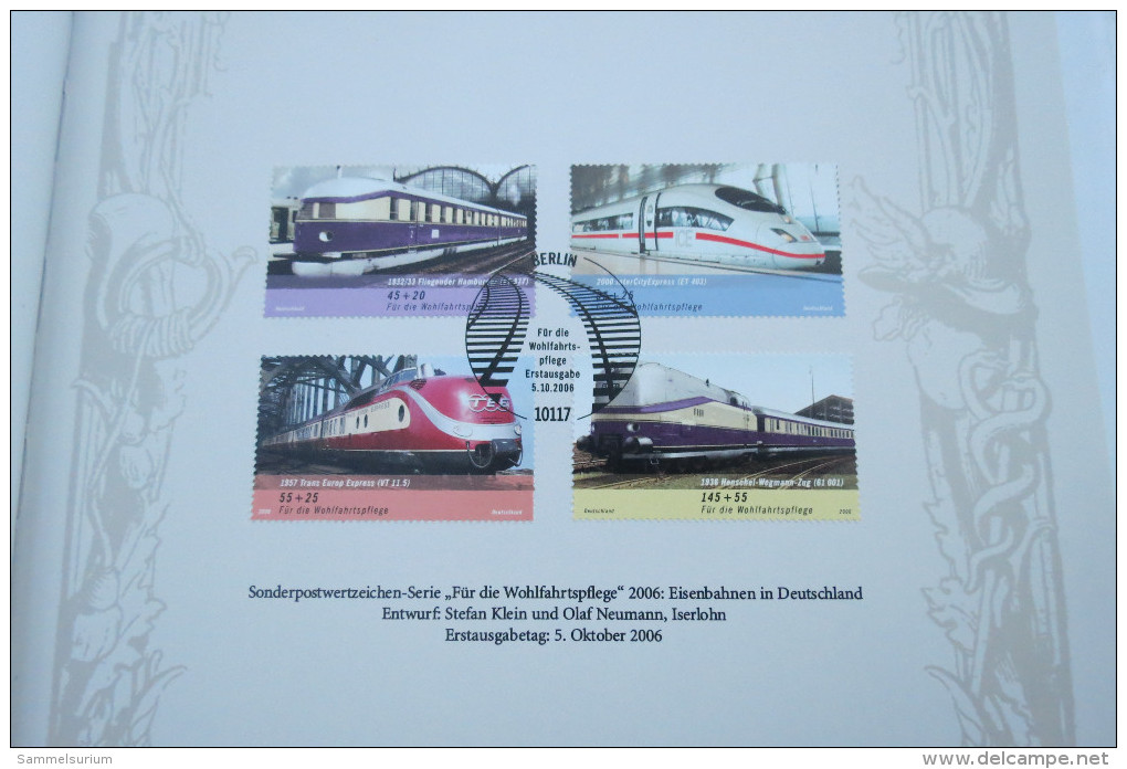 Peter Schmelzle "Die Post Auf Der Schiene" 150 Jahre Bahnpost In Deutschland, Mit 4 Orig.-Briefmarken, Goldschnitt - Philately