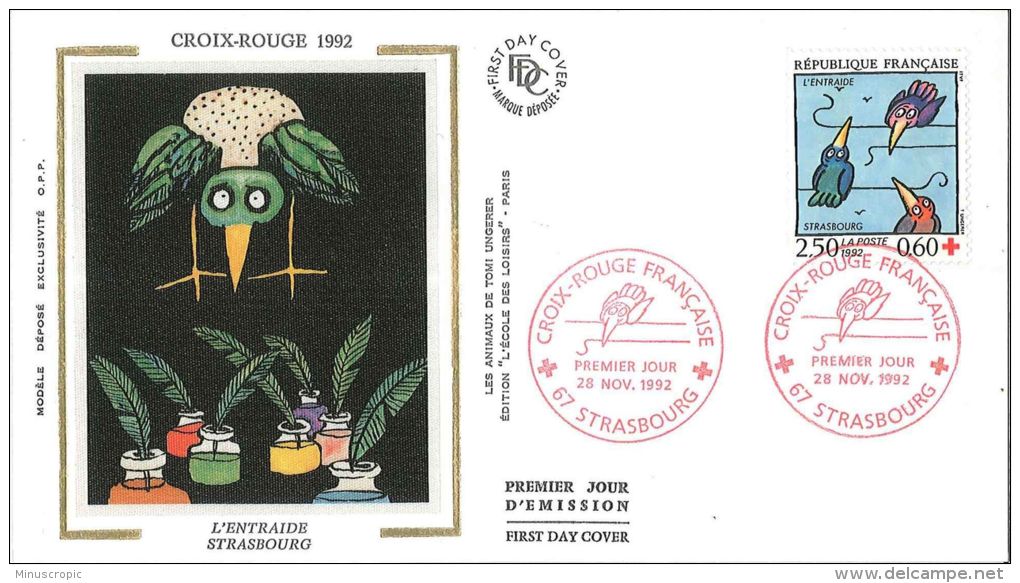 Enveloppe FDC Soie - Croix Rouge - L'Entraide - Strasbourg - Strasbourg - 1992 - 1990-1999