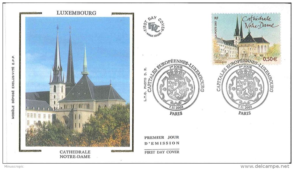 Enveloppe FDC Soie - Luxembourg - Cathédrale Notre Dame - Paris - 2003 - 2000-2009