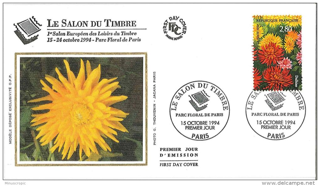 Enveloppe FDC Soie - Salon Du Timbre - Parc Floral De Paris - Dalhias - 1994 - 1990-1999