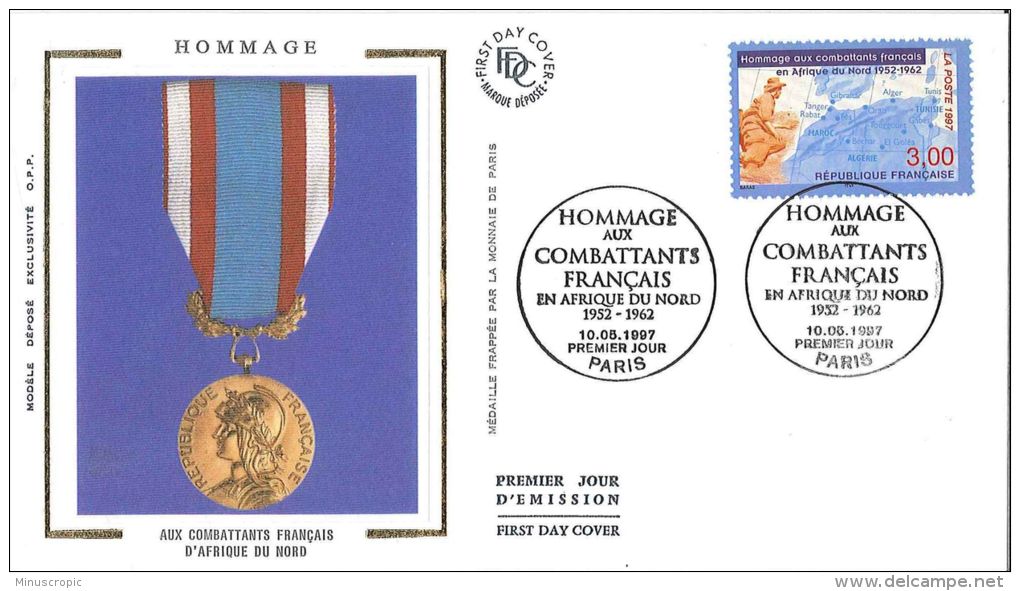 Enveloppe FDC Soie - Hommage Aux Combattants Français D'Afrique Du Nord - Paris - 1997 - 1990-1999