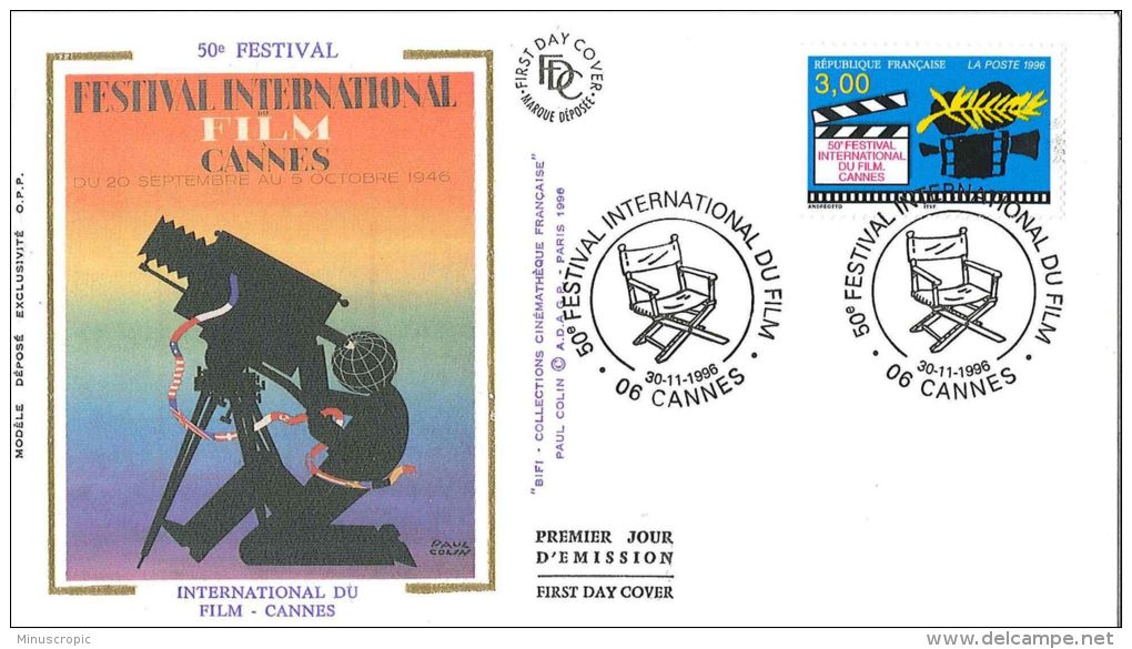 Enveloppe FDC Soie - 50ème Festival Du Film De Cannes - Cannes - 1996 - 1990-1999