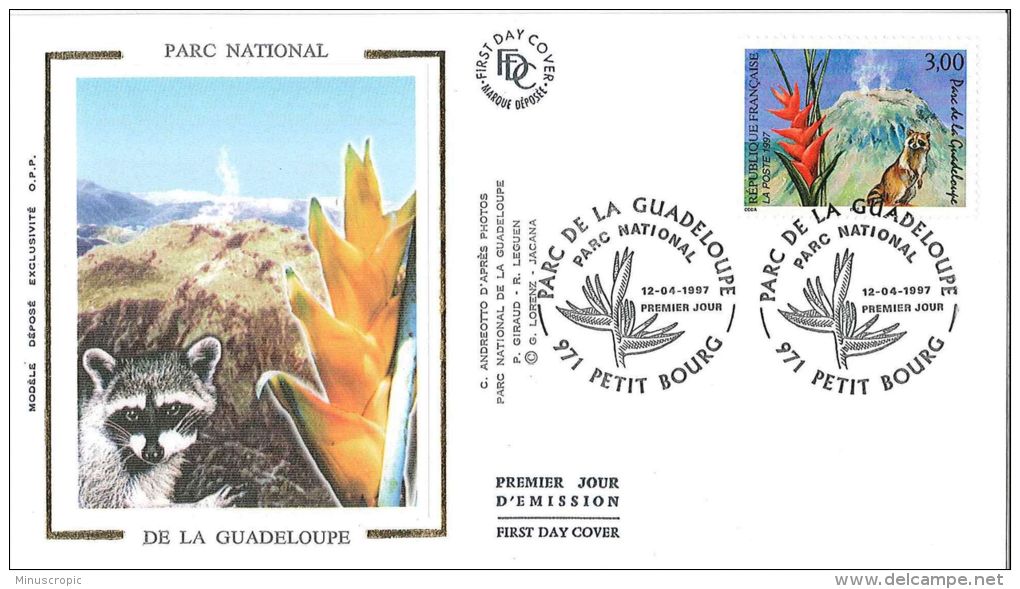 Enveloppe FDC Soie - Parc National De La Guadeloupe - Petit Bourg - 1997 - 1990-1999