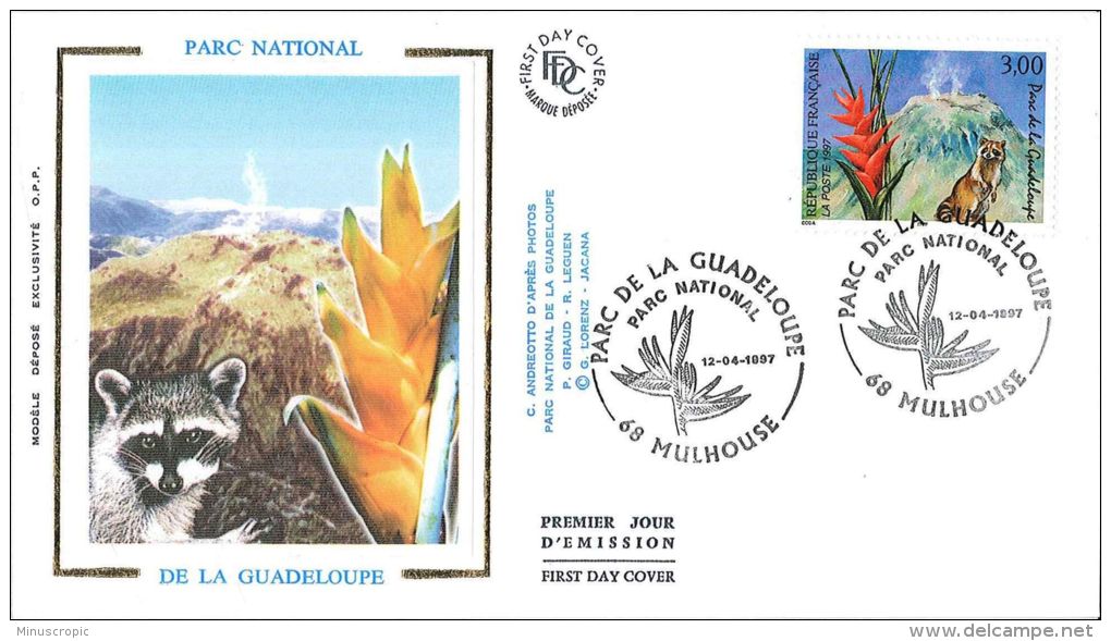 Enveloppe FDC Soie - Parc National De La Guadeloupe - Mulhouse - 1997 - 1990-1999