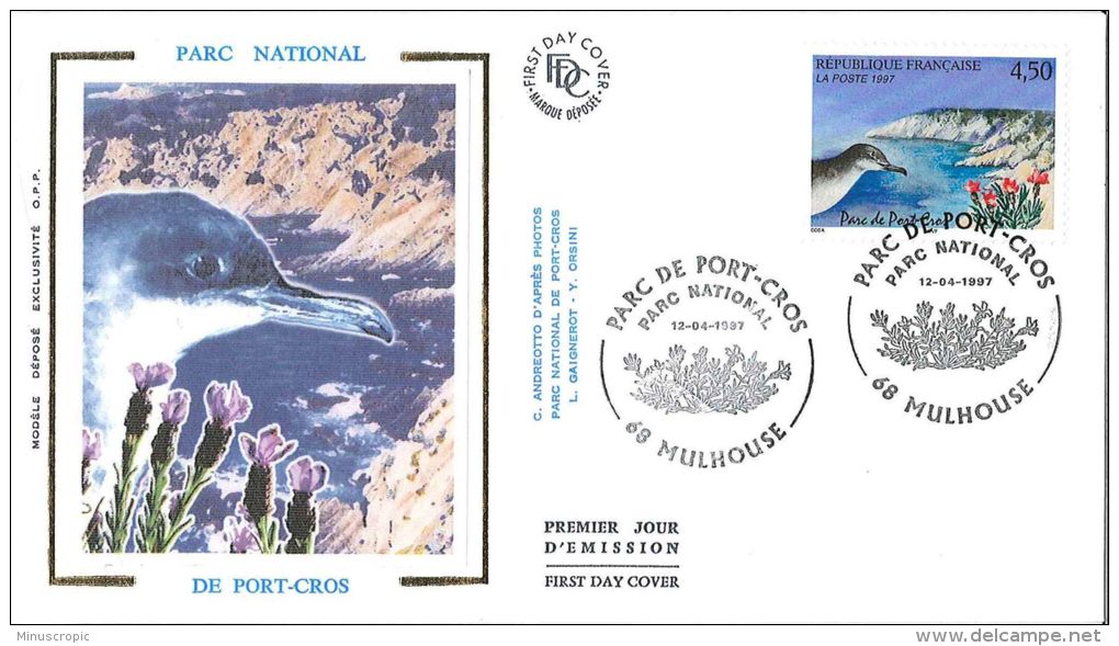 Enveloppe FDC Soie - Parc National De Port Cros - Mulhouse - 1997 - 1990-1999