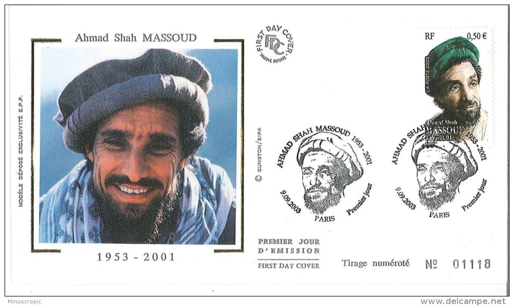 Enveloppe FDC Soie - Ahmad Shah Massoud - Paris - 2003 - 2000-2009