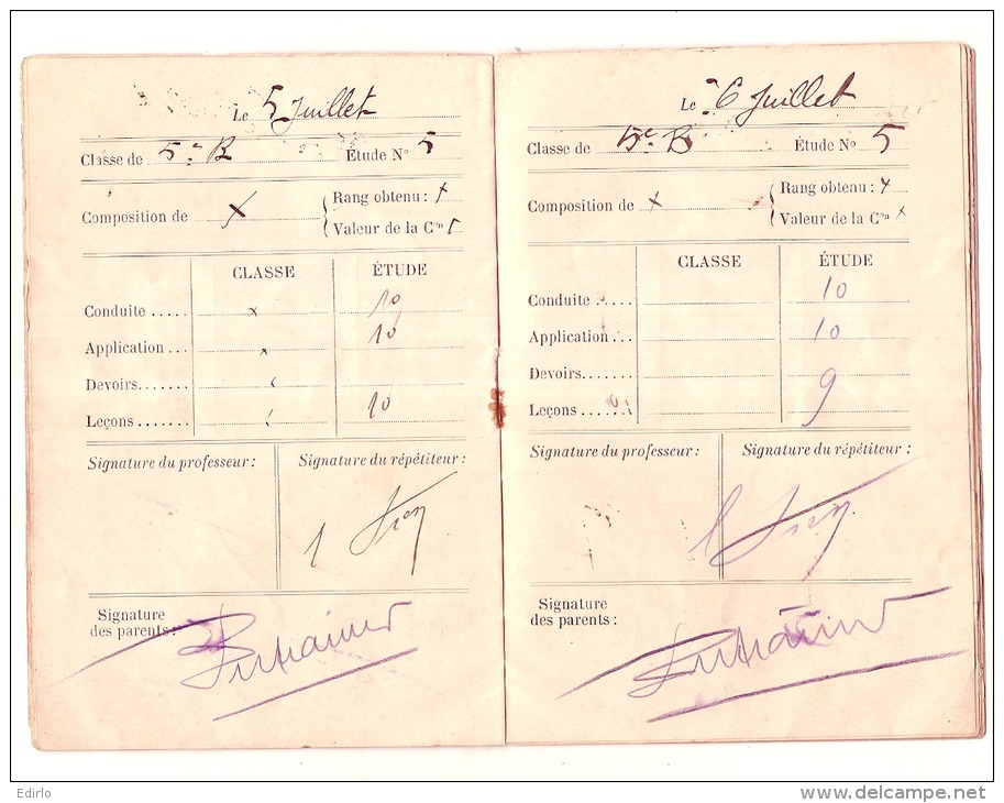 LYCEE DE TARBES  Carnet De Correspondance TB Année Scolaire 1912 - Diplômes & Bulletins Scolaires