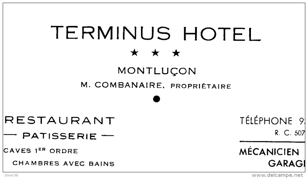 Carte De Visite - Terminus Hotel - Montlucon - Visiting Cards