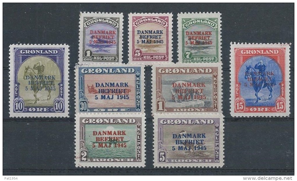 Groënland 1945 N° 18A/18K Neufs** MNH Libération Du Danemark Surchargée. - Neufs