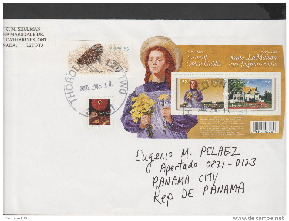 O) 2008 CANADA, ANNE, MAISON, OWL, COVER TO PANAMA, XF - Poste Aérienne