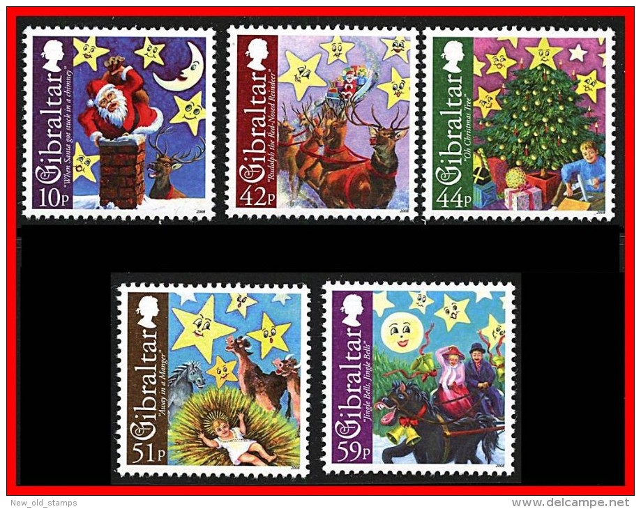 GIBRALTAR 2008 CHRISTMAS  MNH Fv=2.08£ = $3.30 SANTA, CATTLE, RELIGION, DEERS A20 - Navidad