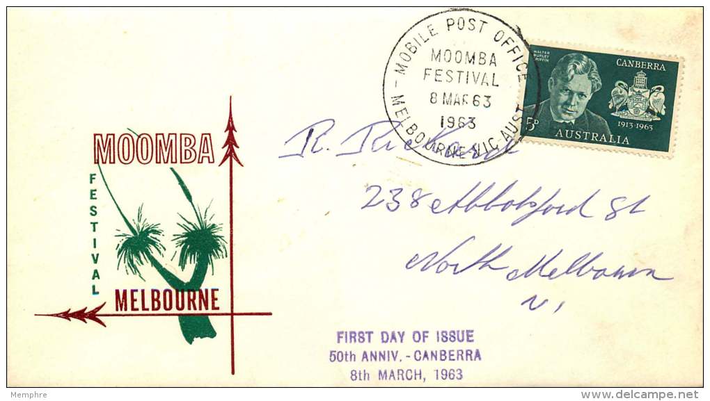 1963 Canberra 50th Ann.  SG 350  On  Melbourne Moomba Festival Souvenir Cover - FDC