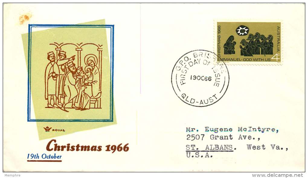 1966  Christmas Issue SG 407 On Royal Cachet To USA - FDC