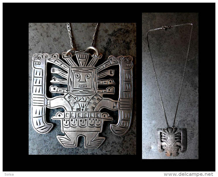 Collier Dieu Maya / Vintage Silver Mexican Necklace - Kettingen