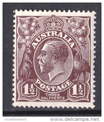 Australia 1918 King George V 11/2d Bkack-Brown Single Crown Watermark MH - Mint Stamps