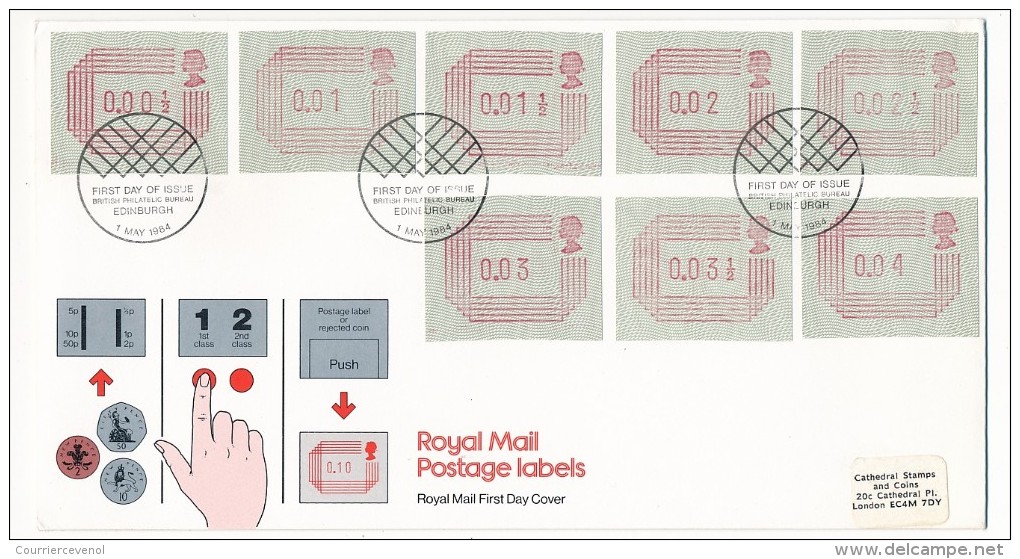 GRANDE BRETAGNE - 10 Enveloppes FDC "Royal Mail Postage Labels" - 1984 - Toutes Différentes - 1981-90 Ediciones Decimales