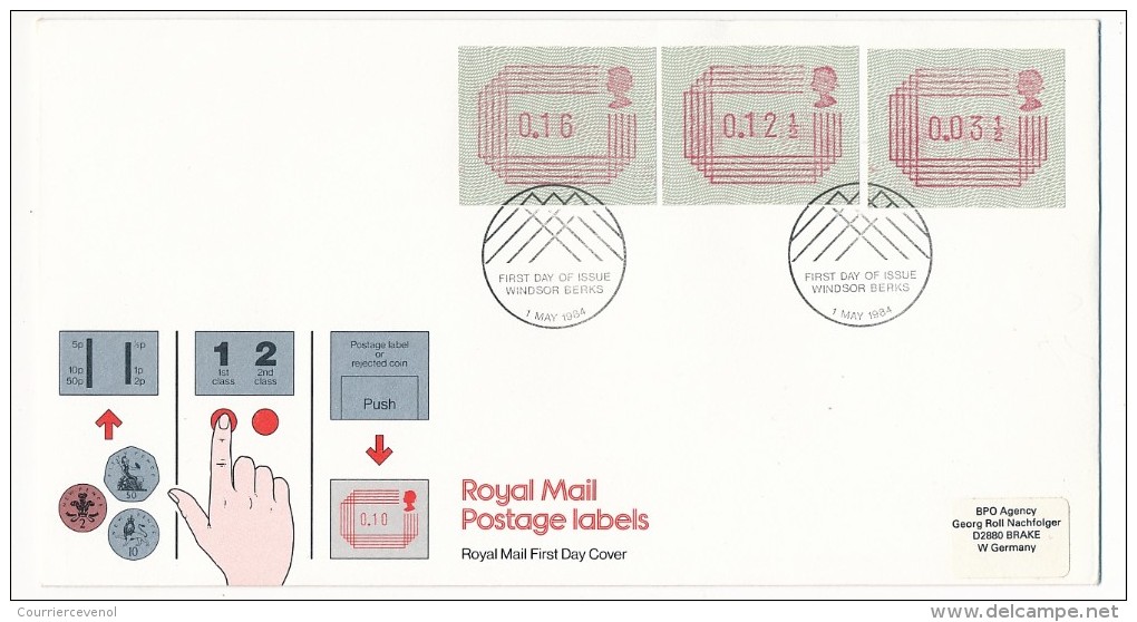 GRANDE BRETAGNE - 10 enveloppes FDC "Royal Mail Postage Labels" - 1984 - Toutes différentes