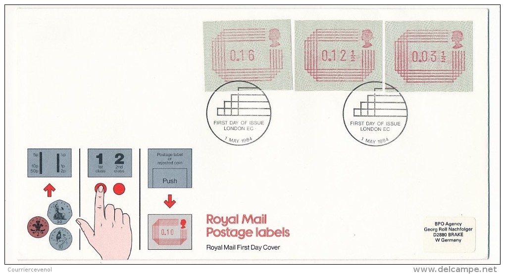 GRANDE BRETAGNE - 10 enveloppes FDC "Royal Mail Postage Labels" - 1984 - Toutes différentes