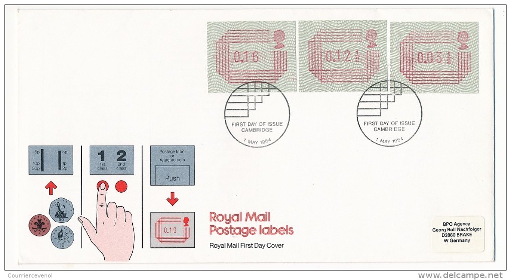 GRANDE BRETAGNE - 10 enveloppes FDC "Royal Mail Postage Labels" - 1984 - Toutes différentes