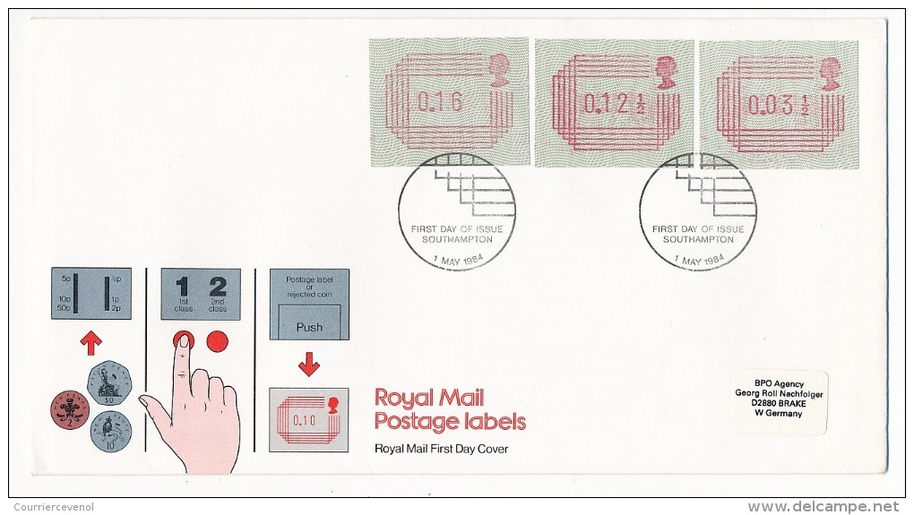 GRANDE BRETAGNE - 10 enveloppes FDC "Royal Mail Postage Labels" - 1984 - Toutes différentes