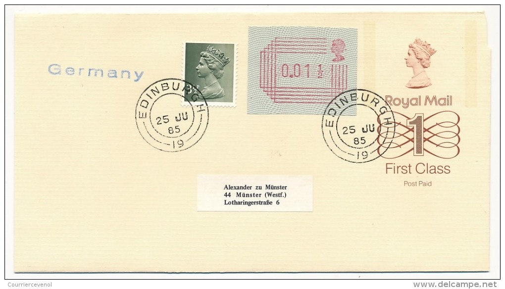 GRANDE BRETAGNE - 4 Enveloppes "Royal Mail First Class" Affranchissements Complémentaires Vignettes + Timbres 1985 - Entiers Postaux