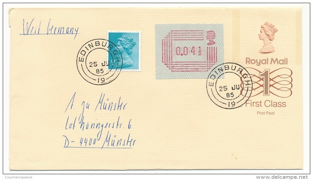 GRANDE BRETAGNE - 4 Enveloppes "Royal Mail First Class" Affranchissements Complémentaires Vignettes + Timbres 1985 - Postwaardestukken
