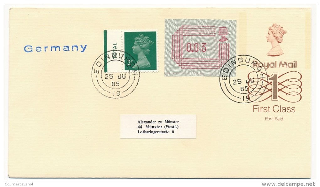 GRANDE BRETAGNE - 4 Enveloppes "Royal Mail First Class" Affranchissements Complémentaires Vignettes + Timbres 1985 - Interi Postali