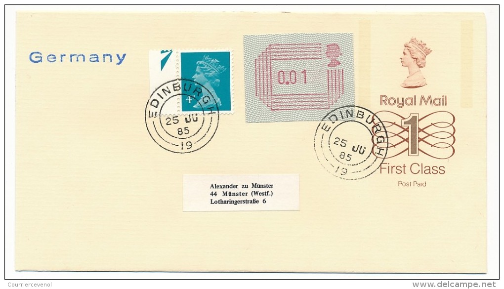 GRANDE BRETAGNE - 4 Enveloppes "Royal Mail First Class" Affranchissements Complémentaires Vignettes + Timbres 1985 - Interi Postali