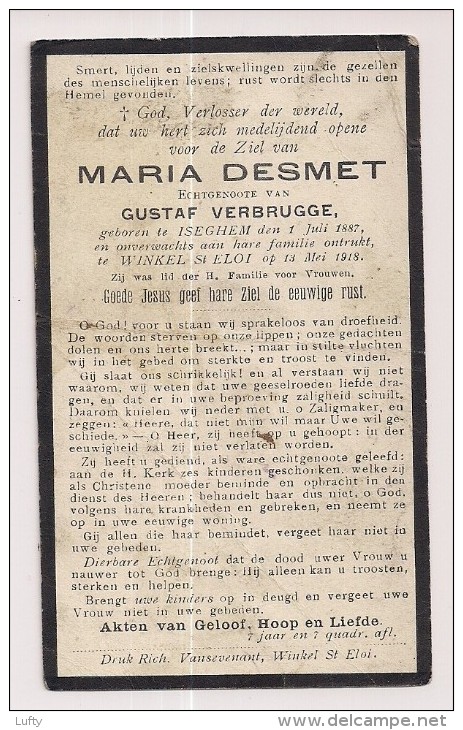 DP Maria DESMET - Verbrugge - Izegem - St.-Eloois-Winkel - 1918 - Oorlogslachtoffer  WO1 ? - Religione & Esoterismo