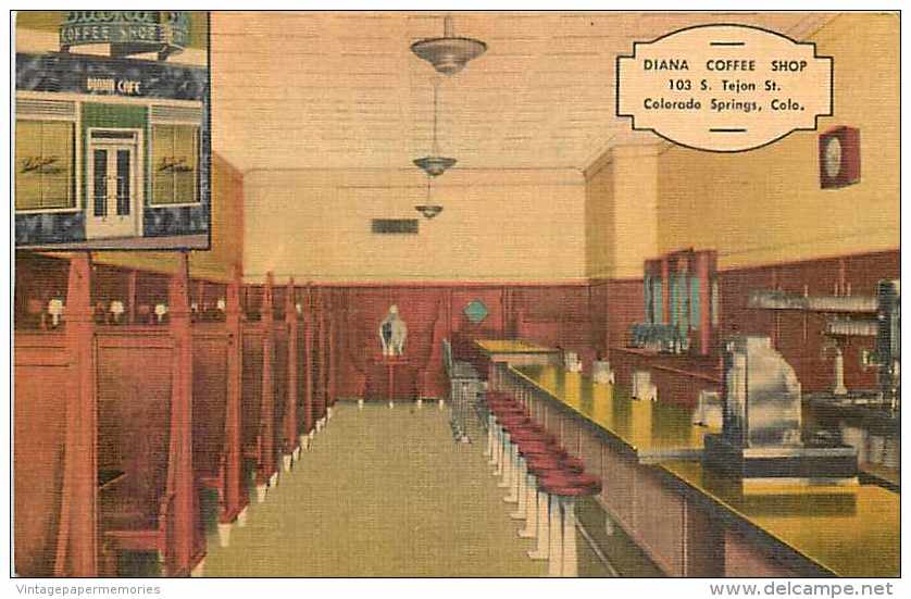 228451-Colorado, Colorado Springs, Diana Coffee Shop, Interior View, Linen Postcard, MWM No A-1627 - Colorado Springs