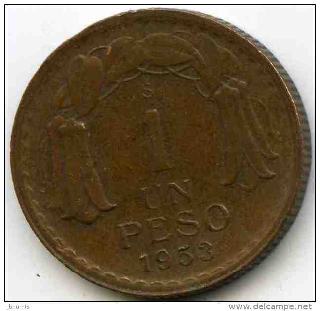 Chili Chile 1 Peso 1953 5 Long KM 179 - Chile