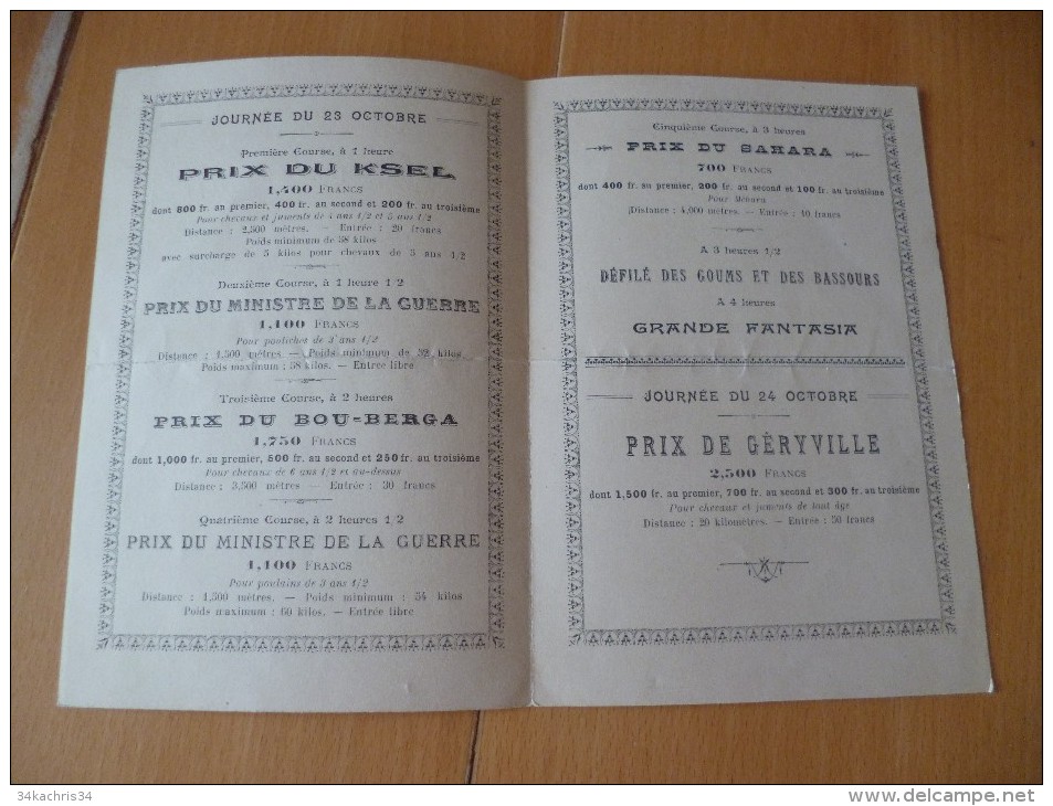 Rare Programme Des Fêtes Hippiques 1921 Hippodrome De M'Rires. Annexe De Géryville - Programs