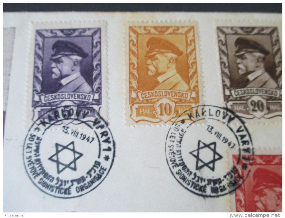 Sonderbeleg Karlsbad. 1947 Zionisten Organisation. Sonderstempel. Zionism. Judenstern. Satzbrief. - Briefe U. Dokumente