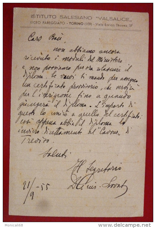 Torino 1955 - Cartolina Viaggiata Ed Affrancata - Istituto Salesiano Valsalice / Liceo Pareggiato - Education, Schools And Universities