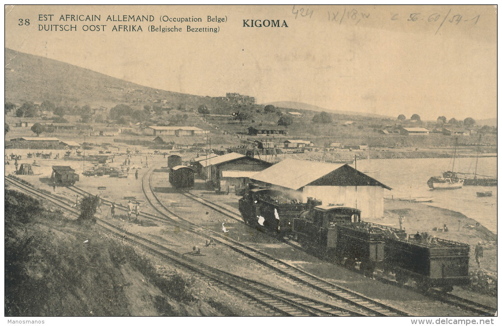 951/22 -  Entier Illustré Est Africain Vue Gare De KIGOMA + TP Petit Albert Utilisé à BRUXELLES Nord En 1919 Vers ANVERS - Stamped Stationery