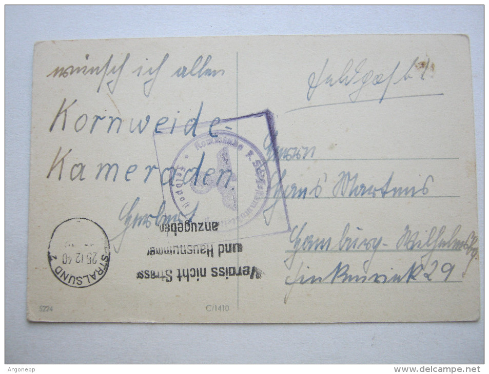 1940, STRALSUND , Feldpostkarte Mit Truppensiegel - Briefe U. Dokumente