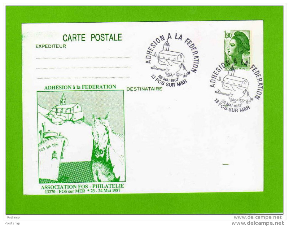 Carte-1.90 Liberté -illustrée  - Fos Sur Mer 13- -oblitérée  Fos 1987cachet Illustré-Adhésion à La Fédé - Bijgewerkte Postkaarten  (voor 1995)