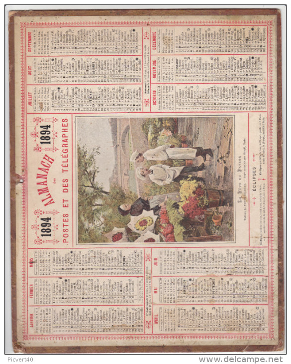 Calendrier 1894,carton Seul,plié Angle Gauche Bas,frais Port 2e50 à 8e50 Suivant Demande - Grand Format : ...-1900