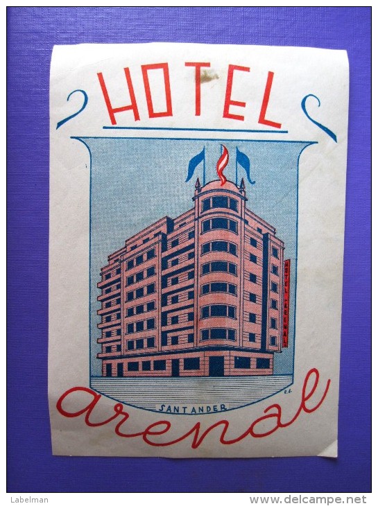 HOTEL RESIDENCIA PENSION HOSTAL CAMPING ARENAL SANTANDER SPAIN LUGGAGE LABEL ETIQUETTE AUFKLEBER DECAL STICKER MADRID - Hotel Labels