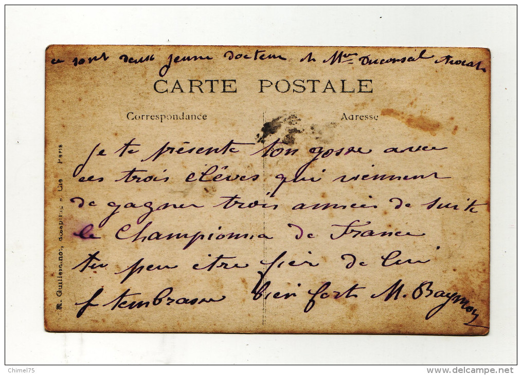 Escrime RARE Carte Photo Entraineur + Champions  De France 3 Années  1900? Voir Recto - Escrime