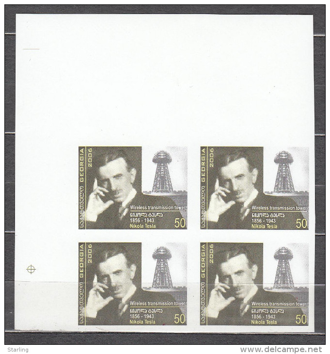 Georgia 2006 Michel # 520 Nikola Tesla Bloc Of 4 MNH * * IMPERFORATED!!! RARE!!! - Georgia