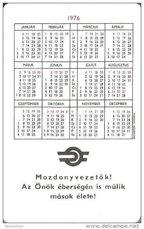 RAIL * RAILWAY * RAILROAD * HUNGARIAN STATE RAILWAYS * MAV * CALENDAR * Munkavedelem 1976 3 * Hungary - Formato Piccolo : 1971-80