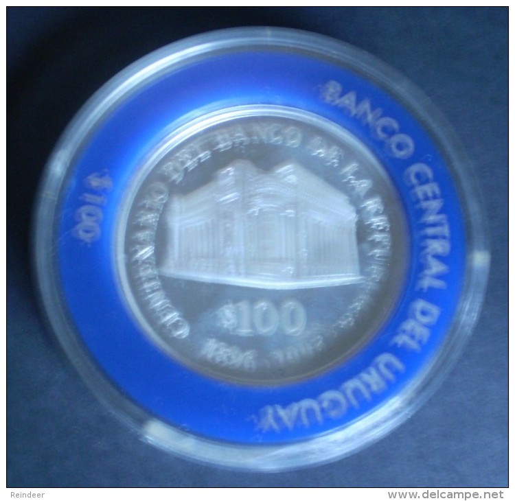 * URUGUAY Conmmemorativa 100 Años Del BANCO DE LA REPÚBLICA (1996) 25gr. Silver/plata PROOF - Uruguay