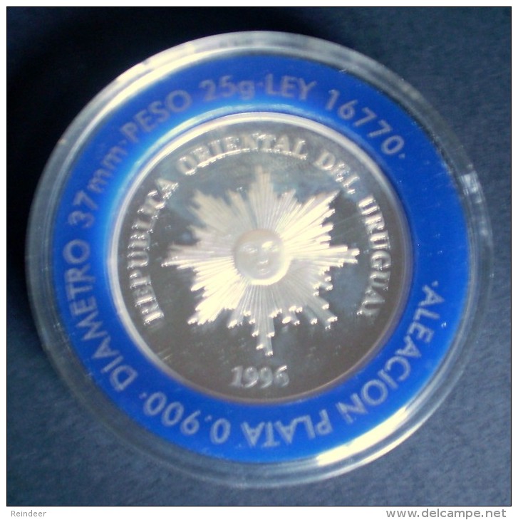 * URUGUAY Conmmemorativa 100 Años Del BANCO DE LA REPÚBLICA (1996) 25gr. Silver/plata PROOF - Uruguay